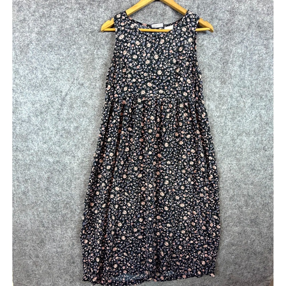 Vintage Erika & Co Midi Dress Womens Pink 90s Dark Floral Sleeveless Summery